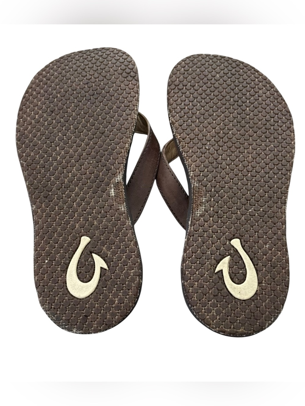 Olukai Paniolo Brown Leather Flip Flop Sandals Size 8 - Picture 3 of 11